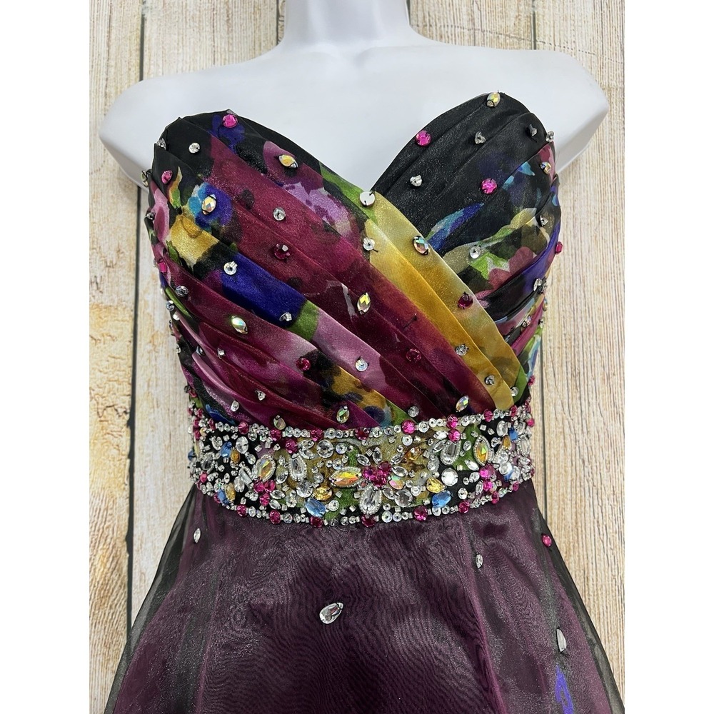 Mori Lee Prom Dress 5/6 Floral Strapless Embellished High Low Y2K HOCO Fairycore - Picture 3 of 10